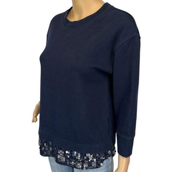 J. Crew Sequin Trim Sweatshirt Navy Blue B7027 Size XS - Picture 6 of 14